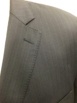 PRONTO UOMO, Black, Lt Gray, Lt Blue, Wool, Stripes - Pin, Single Breasted, 2 Buttons,  Notched Lapel, Hand Picked Collar/Lapel,