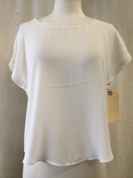 Womens, Top, BANANA REPUBLIC, White, Polyester, Solid, XS, Round Neck,  Fagotting Trim, Short Sleeves,