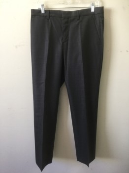 EXPRESS, Charcoal Gray, Gray, Wool, Spandex, 2 Color Weave, Charcoal with Gray Woven Specks, Flat Front, Zip Fly, 5 Pockets Including 1 Watch Pocket, Straight Leg