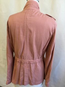 Womens, Casual Jacket, MAX JEANS, Salmon Pink, Tencel, Solid, S, Self Quilt Collar Attached, Zip Front, Epaulettes, 4 Pockets with Zipper, 2 Pockets with Flap, D-string Waist, Long Sleeves with Matching Zipper