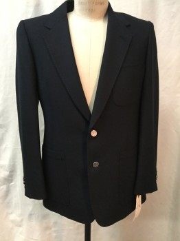 Mens, Sportcoat/Blazer, CHRISTIAN DIOR, Midnight Blue, Wool, Solid, 40r, Single Breasted, 2 Buttons,  Notched Lapel, 3 Patch Pockets, Top Stitch,
