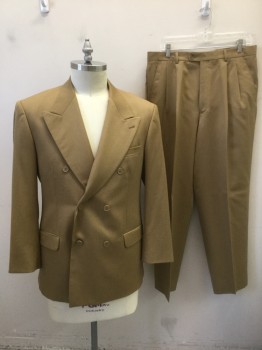 Mens, 1990s Vintage, Suit, Jacket, GIORGIO COSANI, Camel Brown, Wool, Solid, 42R, Double Breasted, Wide Peaked Lapel, 3 Pockets, Solid Camel Lining,
