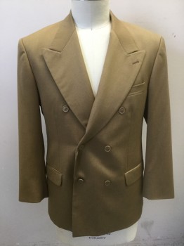 Mens, 1990s Vintage, Suit, Jacket, GIORGIO COSANI, Camel Brown, Wool, Solid, 42R, Double Breasted, Wide Peaked Lapel, 3 Pockets, Solid Camel Lining,