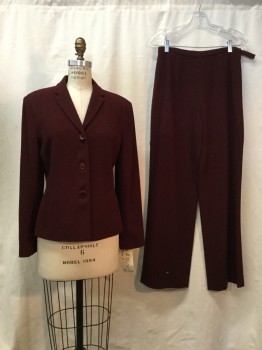 Womens, Suit, Jacket, ANN TAYLOR, Red Burgundy, Wool, Nylon, Solid, B36, 8, Burgundy, Notched Lapel, Collar Attached, 2 Buttons,  2 Pockets,