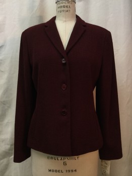 ANN TAYLOR, Red Burgundy, Wool, Nylon, Solid, Burgundy, Notched Lapel, Collar Attached, 2 Buttons,  2 Pockets,