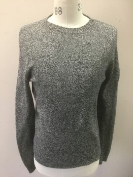 Mens, Pullover Sweater, JACHS NEW YORK, Black, White, Cotton, 2 Color Weave, Speckled, S, Black/White Speckled Pattern Knit, Crew Neck, Long Sleeves