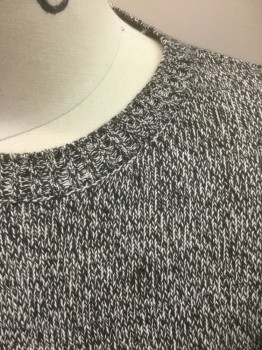 Mens, Pullover Sweater, JACHS NEW YORK, Black, White, Cotton, 2 Color Weave, Speckled, S, Black/White Speckled Pattern Knit, Crew Neck, Long Sleeves
