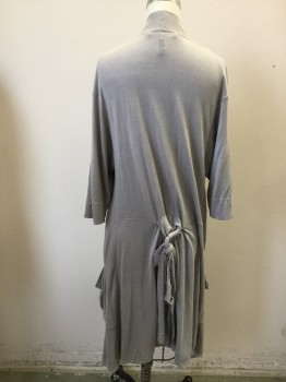 BCBG, Lt Gray, Silk, Cotton, Solid, Long, Open Front with Points Near Waist, 3/4 Sleeves, 2 Pockets, Self Attached Back Belt