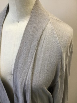 BCBG, Lt Gray, Silk, Cotton, Solid, Long, Open Front with Points Near Waist, 3/4 Sleeves, 2 Pockets, Self Attached Back Belt