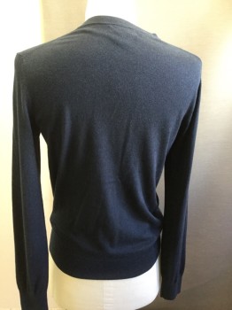 Mens, Pullover Sweater, BANANA REPUBLIC, Denim Blue, Silk, Cotton, Solid, M, V-neck,
