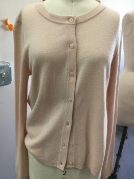 C BY BLOOMINGDALES, Blush Pink, Cashmere, Solid, Crew Neck, Button Front, L/S,