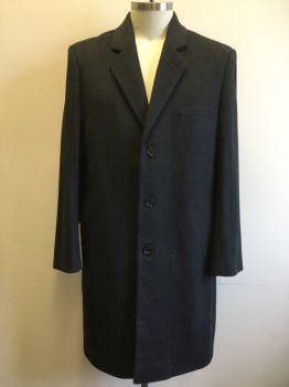 Mens, Coat, Overcoat, MICHAEL KORS, Charcoal Gray, Wool, Nylon, Heathered, 46, Single Breasted, Collar Attached, Notched Lapel, 3 Pockets