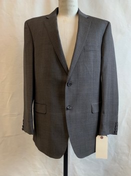 LAUREN, Brown, Black, Gray, Wool, Plaid, Notched Lapel, Collar Attached, 2 Buttons,  3 Pockets,