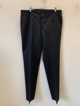 N/L MTO, Black, Wool, Solid, Flat Front, Button Fly, High Waist, Suspender Buttons at Outside Waist, 2 Side Buttons, Self Belt with Buckle Detail at Back Waist, Made To Order