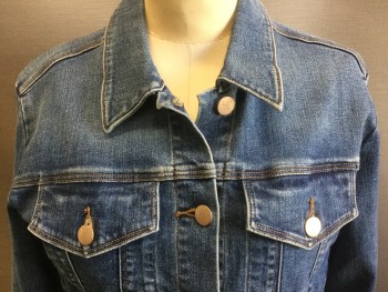 J BRAND, Blue, Cotton, Polyester, Solid, Brass Button Front, 4 Pockets,