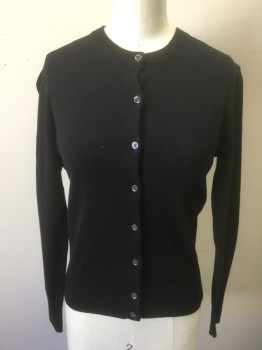 J CREW, Black, Cotton, Nylon, Solid, Lightweight Knit, 3/4 Sleeve, Round Neck, 8 Buttons, Fitted
