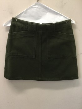 Womens, Skirt, Mini, BDG, Dk Green, Cotton, Solid, S/P, 2 Patch Pockets, Belt Loops, Zip Back
