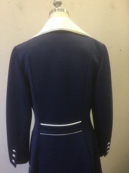 Womens, Coat, LILLI ANN, Navy Blue, White, Polyester, Solid, 35"B, XS/S, Double Breasted, Navy with White Accents on Collar, Buttons, Etc, 2 Welt Pockets, Red Lining,