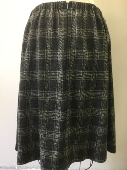 Womens, Skirt, N/L, Charcoal Gray, Lt Gray, Beige, Wool, Polyester, Plaid, W34, Knit, Elastic Waist, Center Back Invisible Zipper, A-line