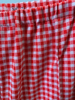 Womens, 1970s Vintage, Piece 2, N/L, Red, White, Polyester, Gingham, W30-34, Pants Elastic Waist, Pin Tuck Down Center of Each Leg, Boot Cut,