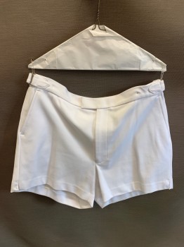 N/L, White, Polyester, Solid, Zip Front, Extended Waistband, Hook N Eye Closure, 3 Pockets, Adjustable Waist with Snaps