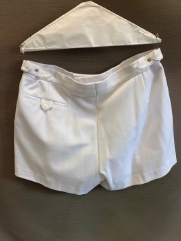 Mens, Shorts, N/L, White, Polyester, Solid, W34-36, Zip Front, Extended Waistband, Hook N Eye Closure, 3 Pockets, Adjustable Waist with Snaps