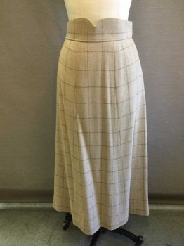 Womens, Skirt, M.T.O., Tan Brown, Brown, Wool, Check , W:26, Aline, Waistband Scallopped To A Center Front V, Back Zip, Multiple,
