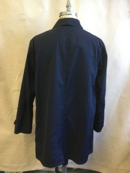 Mens, Coat, Trenchcoat, POLO, Navy Blue, Polyester, Nylon, Solid, 50L, XL, Button Front, Collar Attached, La Button Tab Cuff, 2 Pockets