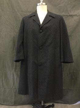 Mens, Coat, MTO, Charcoal Gray, Cream, Wool, Grid , 48, Charcoal with Cream Grid, Single Breasted, Collar Attached, Notched Lapel, 3 Buttons,  2 Pockets, Center Sleeve Seam