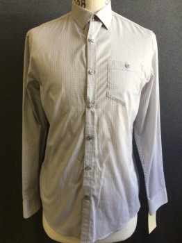 AXIST, Lt Gray, Gray, Cotton, Polyester, Dots, Long Sleeves, Button Front, Collar Attached, 1 Pocket