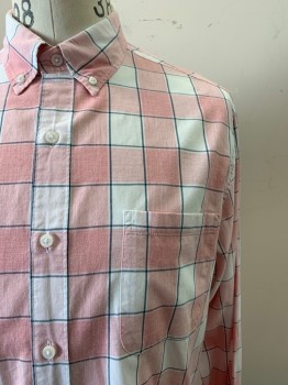 Mens, Casual Shirt, J. Crew, Blush Pink, White, Black, Cotton, Check , M, L/S, Button Front, Collar Attached, Chest Pocket