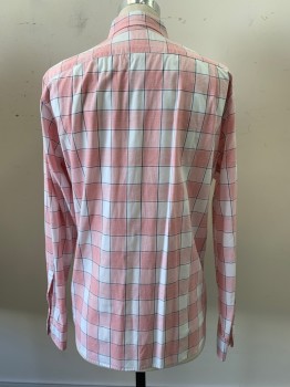 Mens, Casual Shirt, J. Crew, Blush Pink, White, Black, Cotton, Check , M, L/S, Button Front, Collar Attached, Chest Pocket