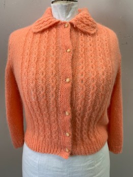 NL, Peach Orange, Wool, Cardigan, Knit, Collar Attached, Single Breasted, 6 Buttons