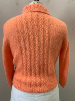 NL, Peach Orange, Wool, Cardigan, Knit, Collar Attached, Single Breasted, 6 Buttons