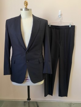 Mens, Suit, Jacket, DENNIS KIM, Navy Blue, Wool, Solid, 2 Buttons, Single Breasted, Notched Lapel, 3 Pockets,