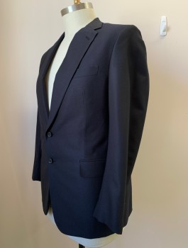 DENNIS KIM, Navy Blue, Wool, Solid, 2 Buttons, Single Breasted, Notched Lapel, 3 Pockets,