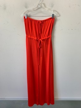 Womens, Jumpsuit, STAY LOOSE, Poppy Red, Polyester, Solid, W24-28, B:34, Strapless, Drawstring Bust, Drawstring Waistband, Wide Legs, Disco