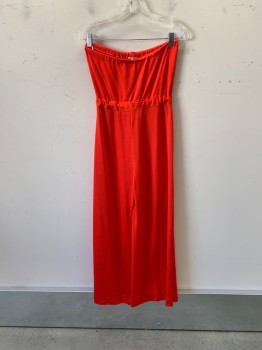 Womens, Jumpsuit, STAY LOOSE, Poppy Red, Polyester, Solid, W24-28, B:34, Strapless, Drawstring Bust, Drawstring Waistband, Wide Legs, Disco