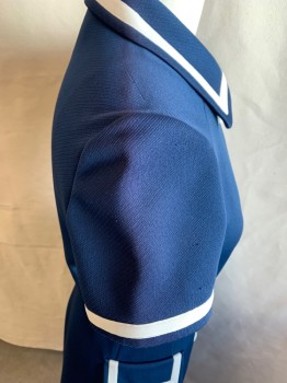 Womens, Dress, N/L, Navy Blue, White, Polyester, Stripes, Solid, W30, B36, Collar Attached, Short Sleeves, 8 Buttons Down Front, 2 Pockets, 2 Faux Pockets *Fading on Both Shoulders and Sleeves*