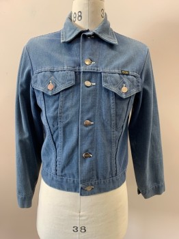 Mens, Jean Jacket, WRANGLER, Lt Blue, Cotton, Solid, 38, L/S, B.F., Collar Attached, Chest Pockets