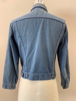 Mens, Jean Jacket, WRANGLER, Lt Blue, Cotton, Solid, 38, L/S, B.F., Collar Attached, Chest Pockets
