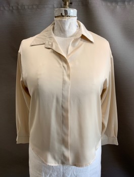 Womens, Blouse, TRUE COLOR, Ivory White, Silk, Solid, B44, C.A., L/S, Faux Button Front, Back Yolk With Box Pleat