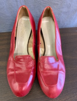 Womens, Shoes, N/L, Red, Leather, 8.5, Pumps, Loafer-Like Indentation at Toe, 2.5" Heel, in Good Condition, Minor Scuffing at Back Ankle