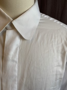 Mens, Dress Shirt, MEL GAMBERT, White, Cotton, Stripes - Shadow, 34.5, 17, 38, Hidden Placket Button Front, Collar Attached, Button Holes in Cuff for Cufflinks, Reproduction