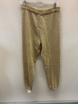 Womens, Pants, CERVELLE, Gold Metallic, Acrylic, M, Knit, Elastic Waist Stirrups, Red Stain On Inner Right Thigh