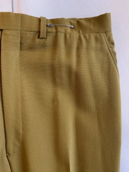 Mens, Pants, N/L, Lt Olive Grn, Polyester, Solid, 31/31, F.F, 4 Pockets, Cuffed *Some Holes and Mended Spots, See Pictures*