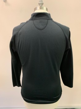 Mens, Casual Jacket, MOUNTAIN EQIPMENT CO, Black, Polyester, Spandex, Solid, M, L/S, Half Zip, Waffle Knit Texture, Raw Sleeve Hem