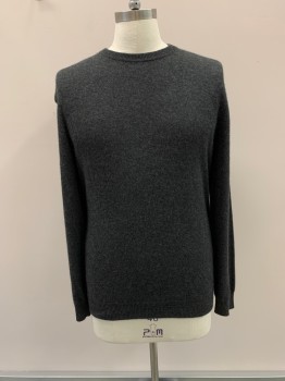 Mens, Pullover Sweater, CLUB ROOM, Charcoal Gray, Cashmere, Solid, Heathered, M, Knit, CN, L/S