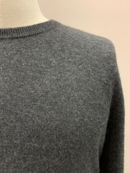 Mens, Pullover Sweater, CLUB ROOM, Charcoal Gray, Cashmere, Solid, Heathered, M, Knit, CN, L/S