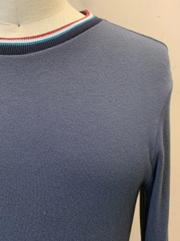 Mens, Pullover Sweater, SOL ANGELS, Dk Gray, Dk Red, White, Teal Blue, Black, Cotton, Modal, Solid, Stripes, S, Crew Neck, Long Sleeves, Stripes at Neck, Sleeves and Hem